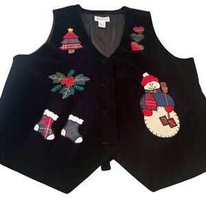 Westbound Embroidered Christmas Vest Woman Snowman Velveteen